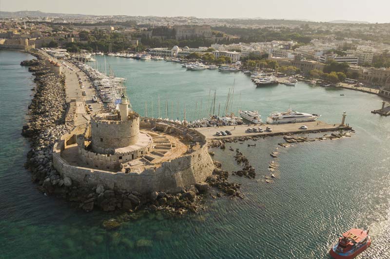 Aerial view od Fort of St. Nicholas in Rhodes, Greece
